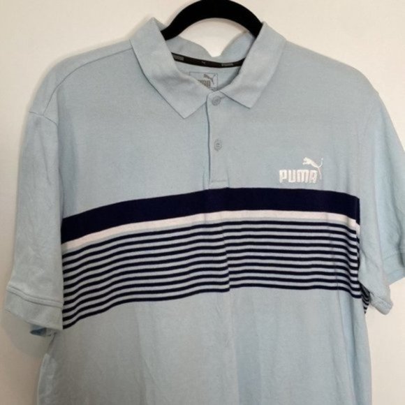 Puma Men Blue White Striped Collared Button Down Polo Short Sleeve Shirt Size XL - Picture 4 of 11